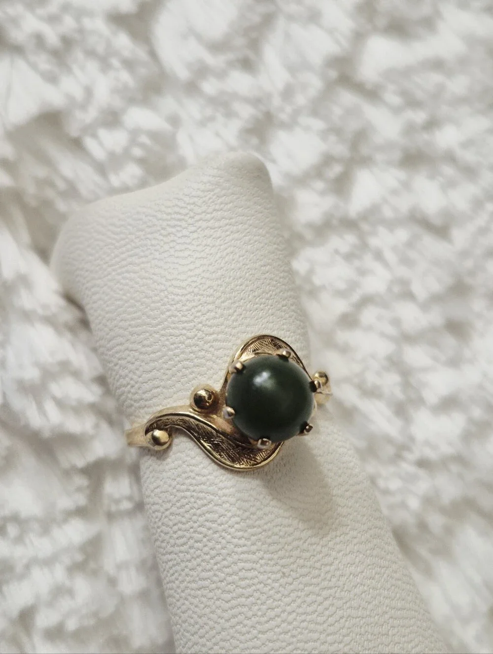 Vintage Gold Vermeil Green Nephrite Jade Cabochon Bypass Ring